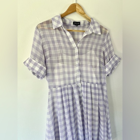 Sister Jane Daydream Purple Gingham Short Sleeve Babydoll Dress Size Medium - Picture 3 of 10